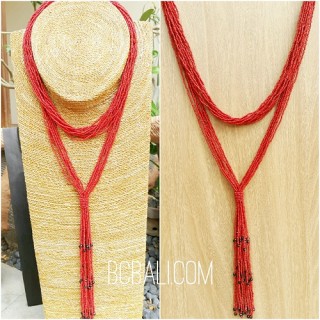 multiple strand beads red necklaces double wrist 